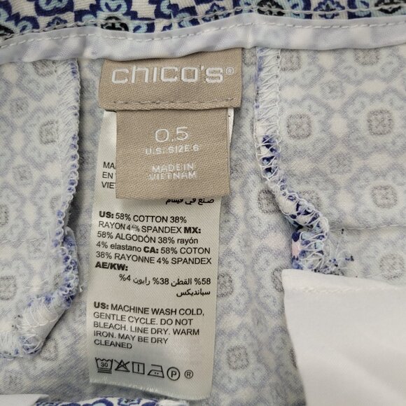 CHICOS Womens Medallion Stretch Pull Up Crop Pants Size 6 Nautical Coastal - Picture 4 of 15